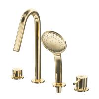 Смеситель на борт ванны с выдвижным душем и переключателем Ручка "антикапля". LEAF-BVDM4-L-SR Sunrise ручка  Sunrise Cezares