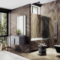 Шторка для ванны в профиле MaybahGlass 1400*500 Стекло 8 мм Графит матовый Профиль:Широкий, Цвет Хром глянцевый  MGV-85-4ш