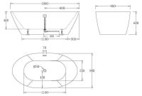 Отдельностоящая, овальная акриловая ванна 1800x900x600 BB68-1800 BELBAGNO