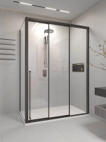 Душевой угол раздвижной 1100х900x2000 цвет профиля Чёрный матовый стекло прозрачное PR3/R-SP-11090-01-B-C4 Premium Veconi
