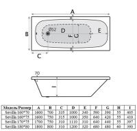 Ванна Sevilla прямоугольная 170х75 ВПР0160100100 ALBA SPA